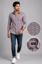 Olwin Men's Mauve Geometric Print Formal Shirt - Image 4