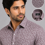 Olwin Men's Mauve Geometric Print Formal Shirt
