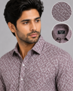Olwin Men's Mauve Geometric Print Formal Shirt