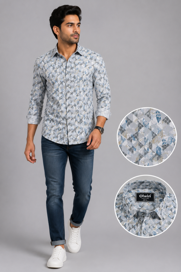 Olwin Men's Geometric Pattern Slim-Fit Casual Shirt - Image 3