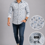 Olwin Men's Geometric Pattern Slim-Fit Casual Shirt
