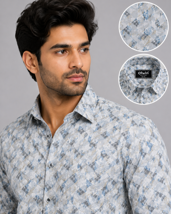 Olwin Men's Geometric Pattern Slim-Fit Casual Shirt - Image 2