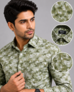 Olwin Men's Olive Geometric Print Slim-Fit Casual Shirt - Image 4