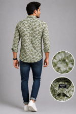 Olwin Men's Olive Geometric Print Slim-Fit Casual Shirt - Image 2