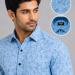Olwin Men's Sky Blue Abstract Printed Premium Casual Shirt