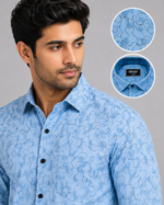 Olwin Men's Sky Blue Abstract Printed Premium Casual Shirt