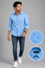 Olwin Men's Sky Blue Abstract Printed Premium Casual Shirt - Image 3