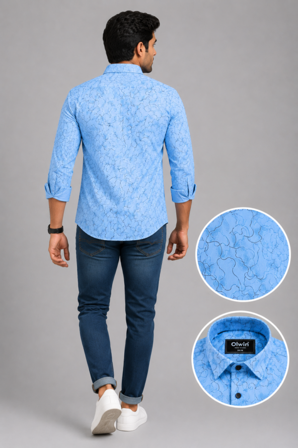 Olwin Men's Sky Blue Abstract Printed Premium Casual Shirt - Image 2
