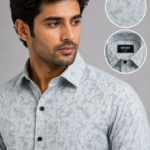 Olwin Men's Light Grey Abstract Print Casual Shirt