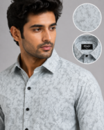 Olwin Men's Light Grey Abstract Print Casual Shirt