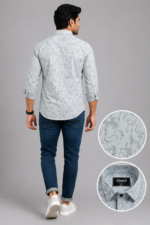 Olwin Men's Light Grey Abstract Print Casual Shirt - Image 4