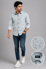 Olwin Men's Light Grey Abstract Print Casual Shirt - Image 3