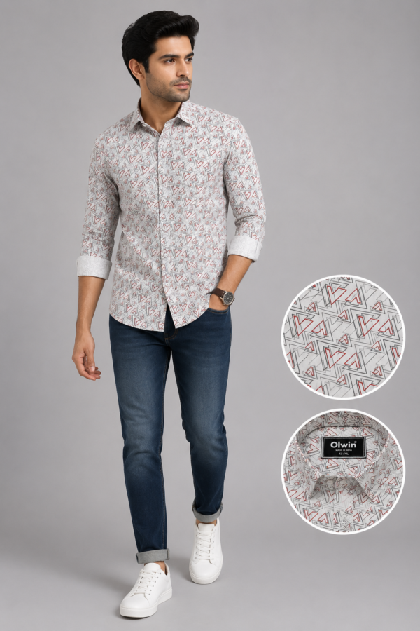 Olwin Men's Geometric Pattern Printed Slim Fit Casual Shirt - Image 2