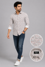 Olwin Men's Geometric Pattern Printed Slim Fit Casual Shirt