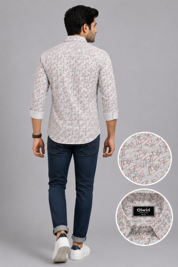 Olwin Men's Geometric Pattern Printed Slim Fit Casual Shirt - Image 4