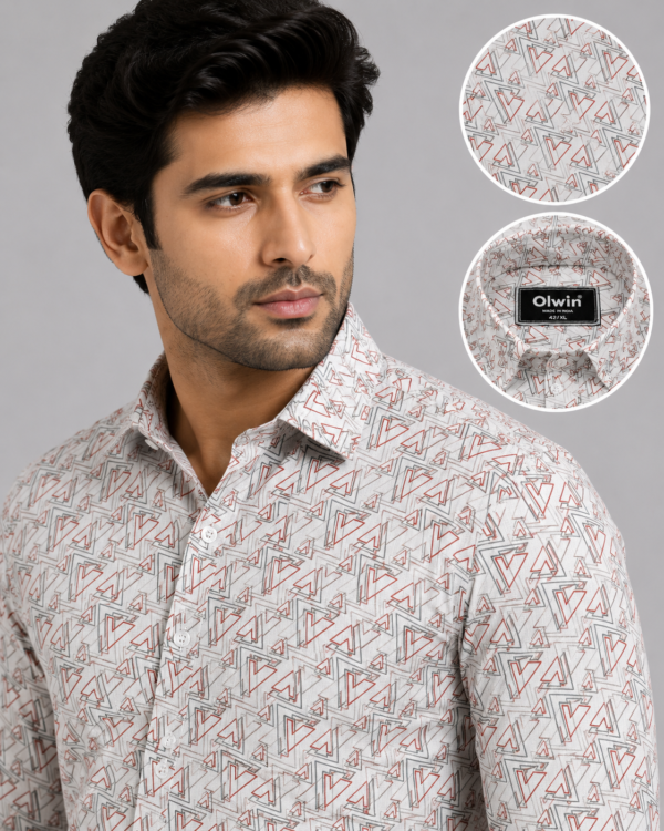 Olwin Men's Geometric Pattern Printed Slim Fit Casual Shirt - Image 3