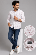 Olwin Men's White Floral Print Premium Cotton Shirt - Image 4