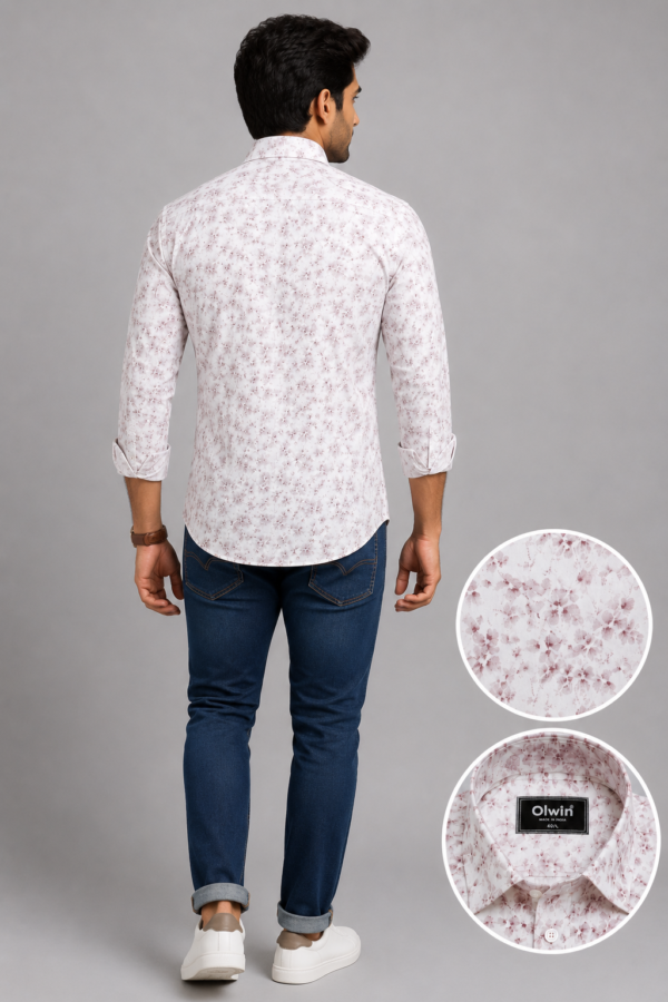 Olwin Men's White Floral Print Premium Cotton Shirt - Image 2
