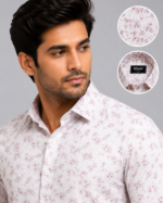 Olwin Men's White Floral Print Premium Cotton Shirt
