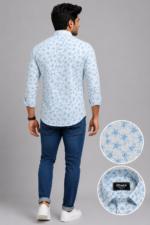 Olwin Men's Sky Blue Floral Print Slim Fit Casual Shirt - Image 2