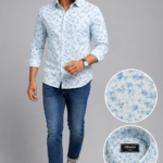 Olwin Men's Sky Blue Floral Print Slim Fit Casual Shirt
