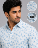 Olwin Men's Sky Blue Floral Print Slim Fit Casual Shirt - Image 3