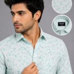 Olwin Men's Mint Floral Print Slim Fit Formal Shirt