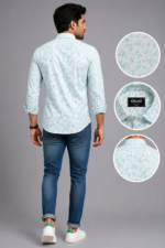 Olwin Men's Mint Floral Print Slim Fit Formal Shirt - Image 2