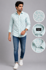 Olwin Men's Mint Floral Print Slim Fit Formal Shirt - Image 4