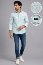 Olwin Men's Mint Floral Print Slim Fit Formal Shirt - Image 3