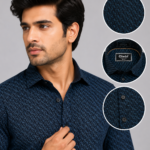 Olwin Men's Navy Geometric Print Premium Cotton Shirt