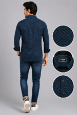 Olwin Men's Navy Geometric Print Premium Cotton Shirt - Image 4