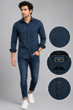 Olwin Men's Navy Geometric Print Premium Cotton Shirt - Image 3