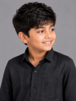 Boys' Stylish Charcoal Textured Long Sleeve Shirt - Image 2