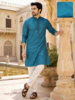 Royal Teal Textured Ethnic Kurta for Men - Image 5