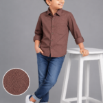 Boys Mocha Chevron Textured Button-Down Shirt