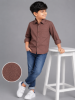 Boys Mocha Chevron Textured Button-Down Shirt