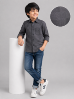 Boys' Charcoal Textured Everyday Long-Sleeve Shirt