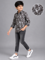 Boys' Modern Grey Geometric Print Casual Shirt - Image 3