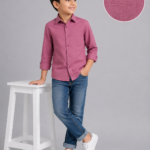 Boys' Berry Textured Casual Button-Down Shirt