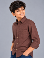Boys Mocha Chevron Textured Button-Down Shirt - Image 2