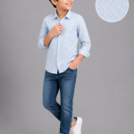 Boys' Light Blue Geometric Print Button-Up Shirt