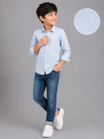 Boys' Light Blue Geometric Print Button-Up Shirt