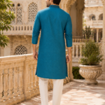 Royal Teal Textured Ethnic Kurta for Men