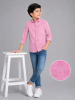 Boys' Stylish Pink Textured Casual Shirt
