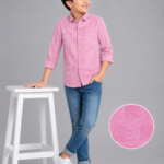 Boys' Pink Textured Weave Casual Button-Down Shirt