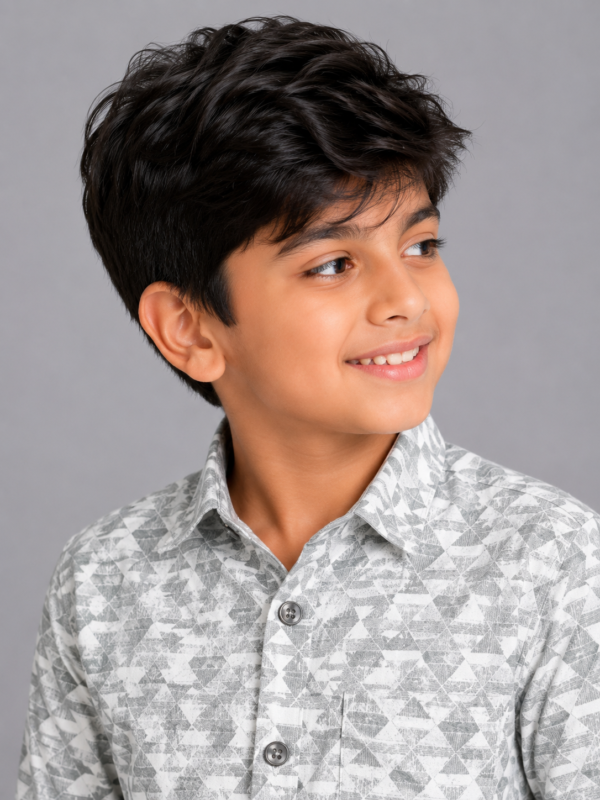 Boys' Geo-Trek Grey & White Triangle Print Casual Shirt - Image 2