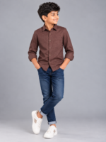 Boys Mocha Chevron Textured Button-Down Shirt - Image 3
