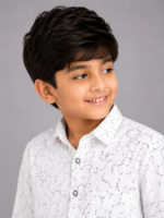 Boy's Modern Abstract Print White Long Sleeve Shirt - Image 3