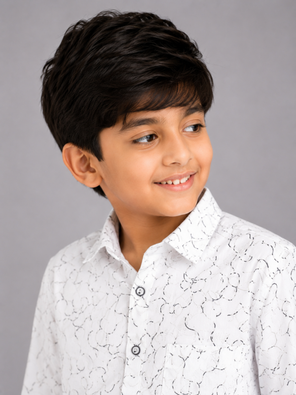 Boy's Modern Abstract Print White Long Sleeve Shirt - Image 3